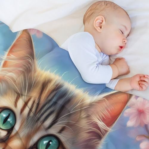 Couverture quatre saison chat mignon pour lit et canapé sans plis