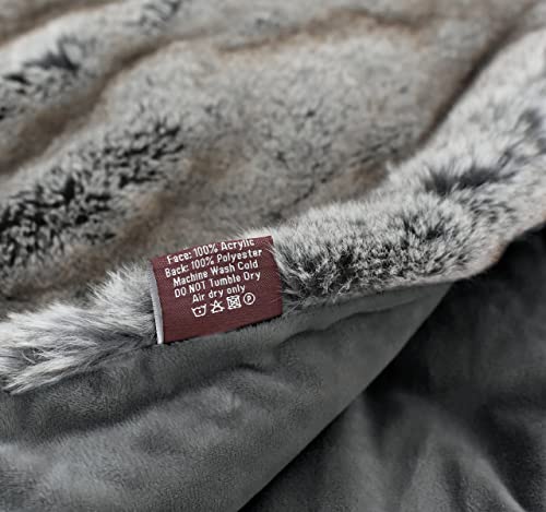Luxury Faux Fur Oversized Throw Blanket With Plush Velvet Reverse, Fox Lynx Or Gray Mink (Taupe Grey) #TOP1