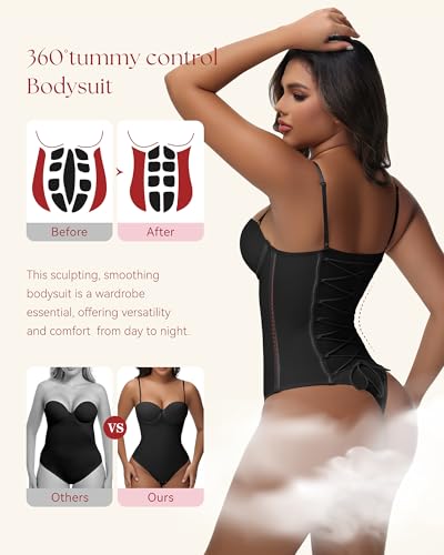 Image of SHAPSHE Strapless Shapewear Corset Bodysuit Tops for Women Tummy Control V Neck Thong Body Shaper Going Out Outfits