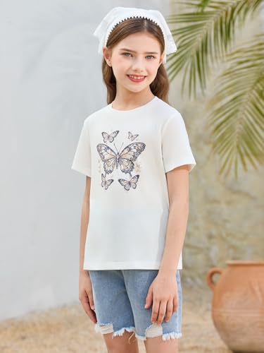 Image of Girls Short Sleeve T Shirts Kids Summer Tops Crewneck Tees 5-14 Years