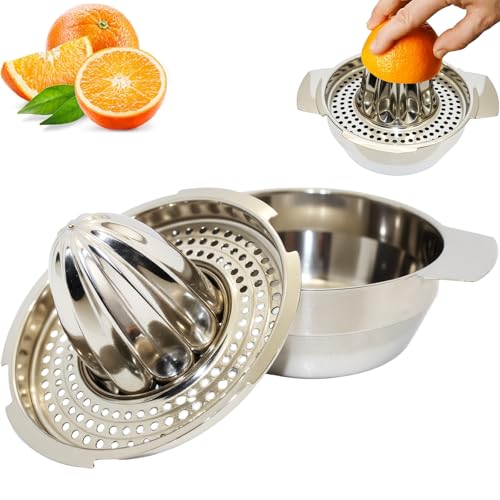 Exprimidor Manual, Acero 304 Inoxidable, Exprimidor con Recipiente para Naranjas y Limones,Sólido y Duradero, Para Limón, Lima, Naranja, Pomelo y Cítricos