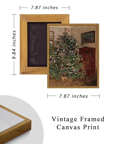 Image of ARPEOTCY Vintage Framed Wall Art, 8x10in, Antique Winter Christmas Tree Canvas Wall Decor Paintings for Living Room, Rustic Country Holiday Prints for Bedroom Bathroom, Gifts