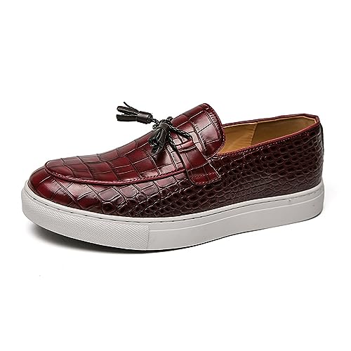 Aceptolcom Men's Crocodile Pattern Leather Shoes Tassel Loafers,Fashion Causal Business Luxury Non-Slip Slip On Dress Shoes Penny Loafers