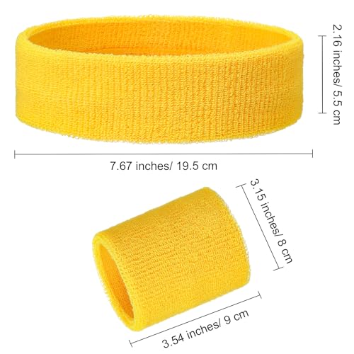 Image of 24 Pieces 80s Neon Sweatbands Set, Include 8 Sports Headbands and 16 Sweat Wristbands Elastic Athletic Tennis Sweat Bands Bulk for Man Woman