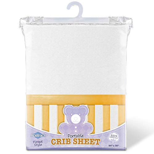 Abstract Solid White Sheet | Fitted Portable Crib Sheet Made From Ultra-Soft Hypoallergenic Cotton | Machine Washable Jersey Sheet For Mini Crib | 24 X 38 Inches #TOP4