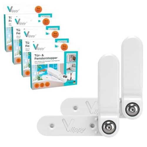 Vlippy Tür- & Fensterstopper 8 Stück | Verhindert das Zuschlagen von Fenstern & Türen, endlich Lüften ohne Sorge | Einfache Montage ohne Bohren - einfach kleben, vlippen, fertig Vlippy Tür- & Fensterstopper 8 Stück | Verhindert das Zuschlagen von Fenstern & Türen, endlich Lüften ohne Sorge | Einfache Montage ohne Bohren - einfach kleben, vlippen, fertig