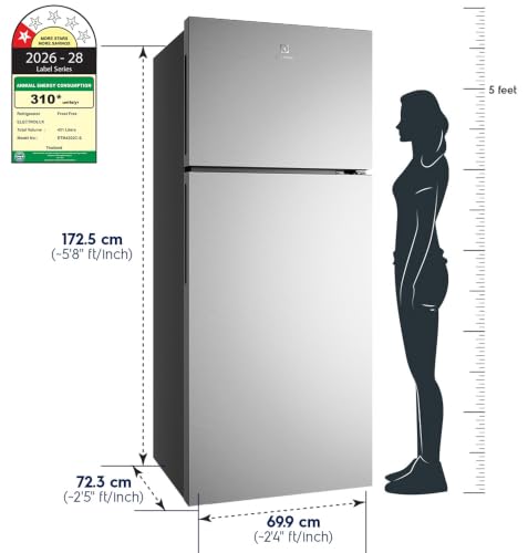 Image of Electrolux 431L 1 Star Double Door Refrigerator with AI AutoSense, GreenZone AHC Technology, Frost Free, Inverter Compressor, Sphere Ice Tray, UltimateTaste 700, ETM4302C-S, Stainless Steel