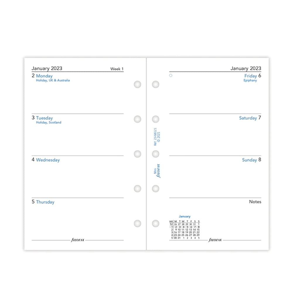 Filofax Mini ENGLISH WEEK ON 2 PAGES DIARY 2023