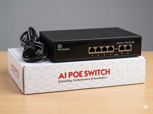 Image of 4-Port Gigabit PoE Switch with 2 Uplink Ports, IEEE 802.3af /at PoE Network Switch, 250m Extend Mode, Metal Housing, Plug & Play for IP Cameras, CCTV, Access Points