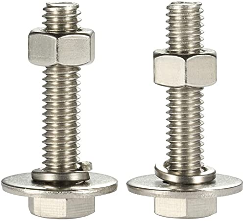 Image of M10-1.5 x 30mm Hex Head Bolts, Hex Nuts, Extra-Large and Thick Flat & Lock Washers, Fully Threaded, 304 Stainless Steel, 6 Sets