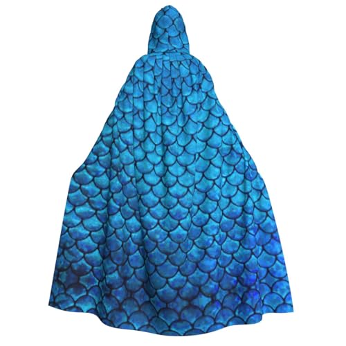 Cape imprimé écailles de poisson bleu avec capuche pour cosplay fantastique