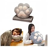 RYOLOY Cat Paw Plush Pillow Warm Hand Warmer with 39 * 67Inch Compact Travel Blanket, Portable 3 in 1 Combo Nap Pillow Set, Office Plane Car Camping Essentials