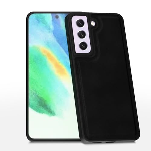 Image of Amazon Basics Back Cover for Samsung Galaxy S21 FE 5G | Premium PU Leather | Soft Touch Finish | Full Camera Protection | Raised Edge Bumper Case (Black)