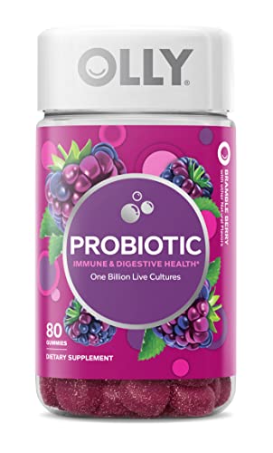 OLLY Probiotic Gummy, Immune and Digestive Support, 1 Billion CFUs, Chewable Probiotic Supplement, Berry, 40 Day Supply - 80 Count