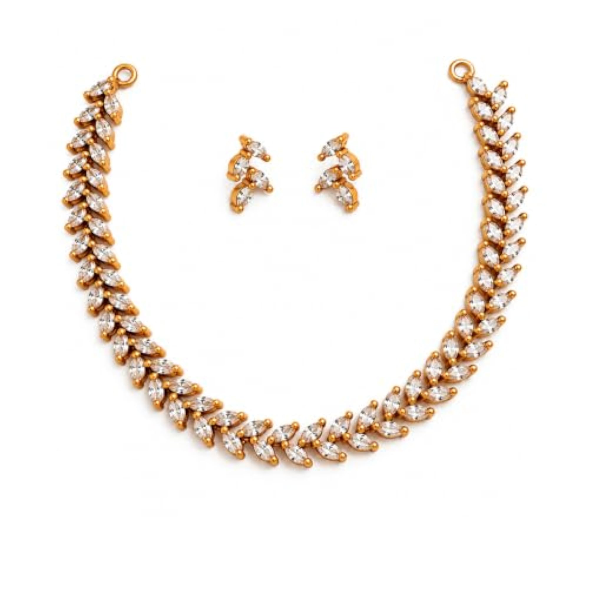 Gold Plated White American Diamond Pear Drop Necklace & Earrings Set