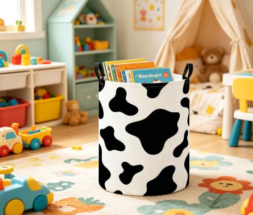 Image of Baby Laundry Basket Baby Nursery Hamper Kids Laundry Basket Toy Storage Bin for Boys Room Decor Gift Baskets for Bedroom Bathroom(Black Cow)