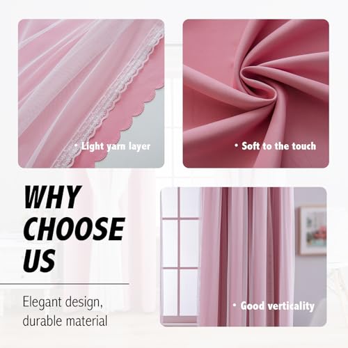 Image of Anytime Double Layer Blackout Curtains 2 Panels,52Wx120L,Pink