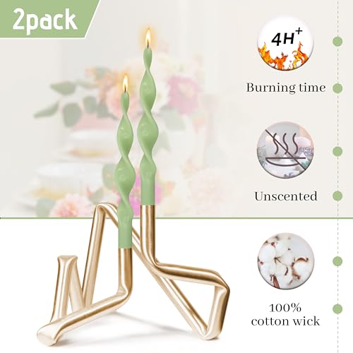 Image of Smokeless Green Spiral Taper Candle Handmade Unscented Taper Candlesticks 10 Inch Long Twisted Candles for Candlelight Dinner Decor Wedding Church 2 Pcs
