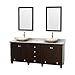 Wyndham Collection Acclaim 80" Double Bathroom Vanity in Espresso, White Carrera Marble Countertop, Arista Ivory Marble Sinks & 24" Mirrors