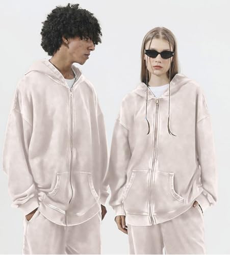 Mi Bo Tong Oversize Men's Zip-Up Hoodies Acid Wash Old Heavyweight Hoodies Casual Grunge Y2K Sweatshirt4