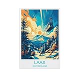 Laax Suiza - Pósteres de viaje vintage de 60 x 90 cm, lienzo de ciudad para decoración del hogar, sala de estar, dormitorio y oficina, pintura escénica de paisaje de ciudad