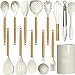 Silicone Kitchen Utensils Cooking Utensil Set - Cooking Utensils Tools with Wooden Handles Include Turner Tongs Spatula Spoon for Nonstick Cookware Non-Toxic Heat Resistant (13 PCS)