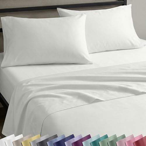 Image of California Design Den King Sheet Set - Natural 100% Cotton Sateen Sheets King Size Set with Deep Pockets, Soft Sateen Weave, Breathable and Durable Bedding Ivory (Eggshell)