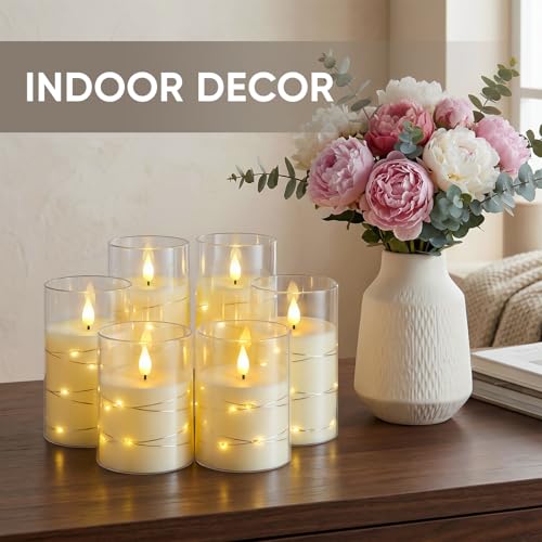 Image of Amagic LED Flameless Candles, Battery Operated Candles with Embedded Fairy Lights, Acrylic Fake Candles with Remote and Timer for Wedding Home Decor, Ivory White, Set of 6, D3 x H4 5 inch 6 inch