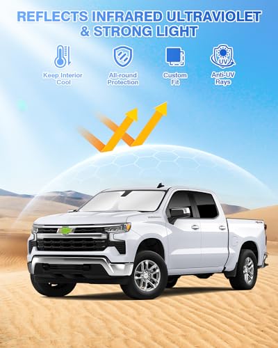 Image of Canvcle Sunshades for GMC Sierra /Chevy Silverado 1500 2500 3500 Crew Cab 2019-2025 2026 Accessories Windshield Sun Shade Side Rear Window Shade Cover Sun Shield Privacy Camping Keep Car Cool 5PCS