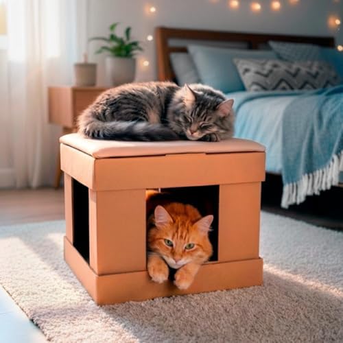 Casa para Gato com Arranhador – Toca 2 em 1 Modelo Kubo com Almof...