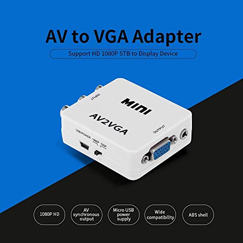 Image of MICROWARE AV to VGA Video Converter, AV (RCA) to VGA Video Converter with 3.5mm Audio to PC HDTV Converter - AV2VGA (Pack of 1)