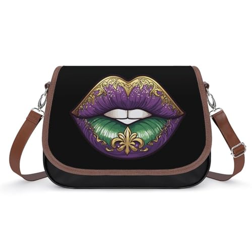 Mardi And Gras Lip Women's Crossbody Bags Leather Messenger Handbag Small Shoulder Bag Purse