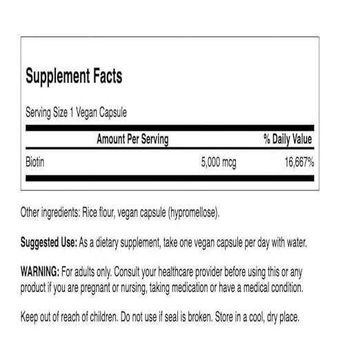 Swanson Biotin Vitamin B7 5000 mcg 100 Capsules - Thumbnail 2