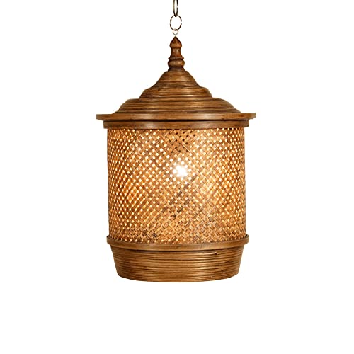 Lampe suspendue bambou tissé main lanterne cylindrique luminaire plafond salon