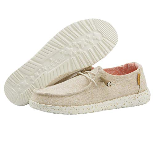 Hey Dude Women's Wendy Chambray White Nut Size 8 | Women’s Shoes | Women’s Lace Up Loafers | Comfortable & Light-Weight