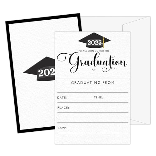 ISOVF Graduation Invites Class of 2026, Graduation Party Invitations with Envelopes, Minimalism Theme 4x6-inch Double-sided Grad Announcement Cards-E10
