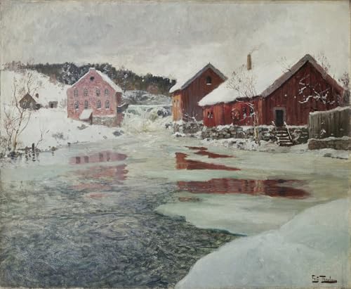 POSTERIIk Pinturas Famosas Mural Fotos Prints sobre Lienzo Dal fiume Akers di Fritz Thaulow Para la Decoración de la Oficina 60x90cm