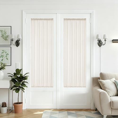DUKIYO Linen Blended French Door Curtain for Kitchen Doorways Side