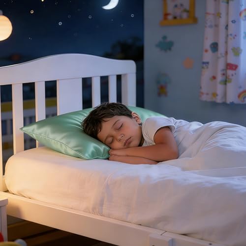 Image of NTBAY 2 Pack Pillows with Stain Pillowcases, Soft Cotton Down Alternative 13x18 Zippered Pillows for Sleeping in Crib Bed - Machine Washable - Breathable Travel Pillow, Cyan