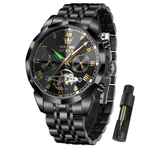 Image of OLEVS Watch for Men Automatic Classic Mechanical Watch Diamond Mirror Stainless Steel Dress Casual Waterproof Day /Date Calendar