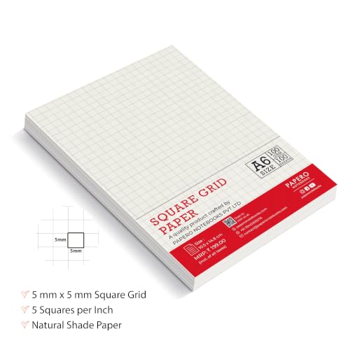Image of PaperO A6 Square Loose Leaf Grid Paper /Sheets, 5mm Graph Pages, 100 GSM Thick Paper, 100 Pages, Kraft Cover, 4.1 x 5.8 Inch, Ideal for Architects, Designers, Drawing & Sketching | (A6 Pack of 2)