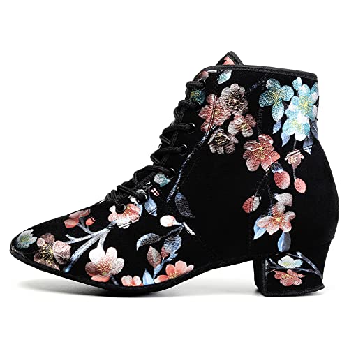 YKXLM Women's Latin Dance Shoes Closed-Toe Lace up Modern Ballroom Performence Salsa Practice Party Dancing Shoes,HH-Black-3.5-Suede Sole,US 7.5