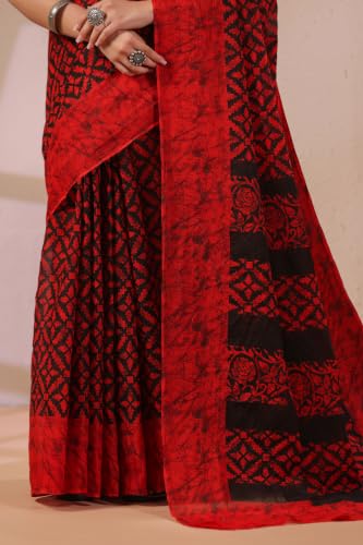 Image of TAMAIRA FASHION Mulmul Pure Cotton Saree For Woman Batik Printed |Office Wear Daily Wear Sarees For Women Without Blouse Piece(Available in 10 Colours)