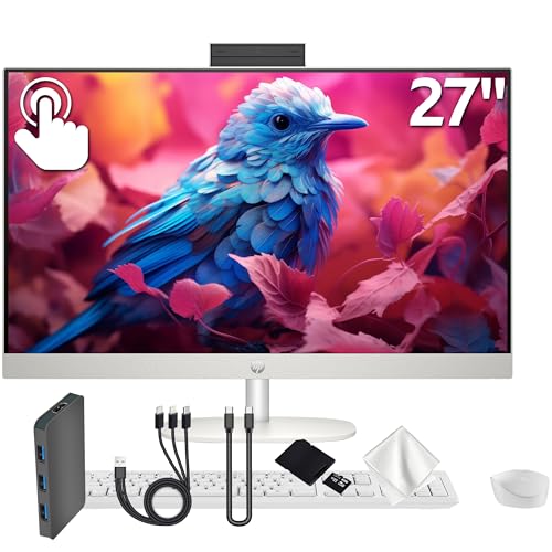 Image of HP 27 inch FHD Touchscreen All-in-One Desktop, AMD Ryzen 5 7520U, 16GB LPDDR5, 3TB Storage (2TB SSD&1TB Docking Station), FHD IR Camera, Wi-Fi 6, Wireless Keyboard & Mouse, Windows 11 Home, White