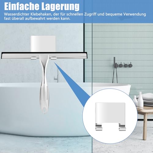 Wlich Duschabzieher, Abzieher Dusche Edelstahl 10″, Streifenfreier Fensterabzieher für Dusche mit Halterung, Fensterwischer für Badezimmer Fenster Spiegel Autoglas, wlich-de-2431201