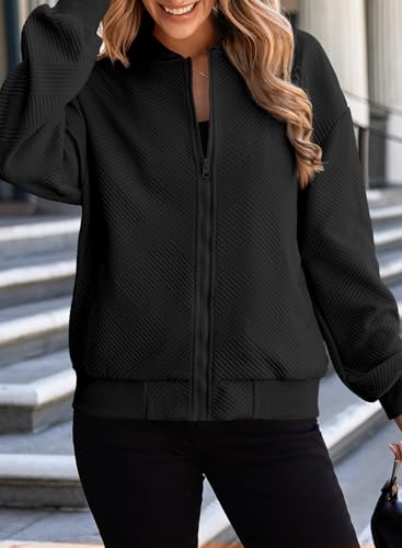 EVALESS Womens Bomber Jacket Coat Casual Stand Collar Zip Up Lightweight Fall Fashion Jackets Outfits with Pockets4