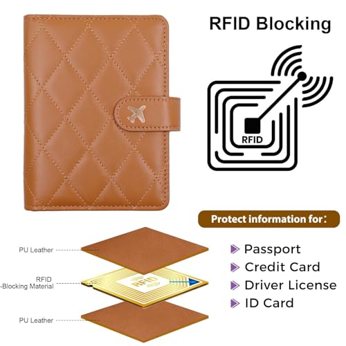 Image of Melsbrinna Rfid Passport Holder for Travel women /Men, Cute Passport Wallet Rfid Blocking Card Slots, Rfid Passport Cover /CaseTravel Wallet, Passport Book Holder (1, LG BROWN)