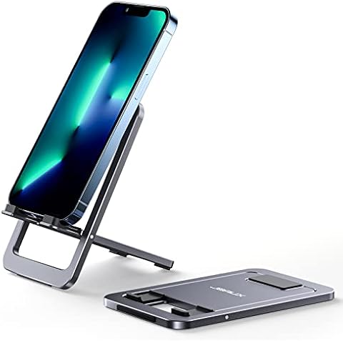 JSAUX Cell Phone Stand, Foldable Aluminum Adjustable Phone Holder for Desk Portable Travel Essentials Office Accessories Compatible for iPhone 16 15 14 13 12 11 Pro Max X Samsung S24 S23 Rog Ally Grey Cover