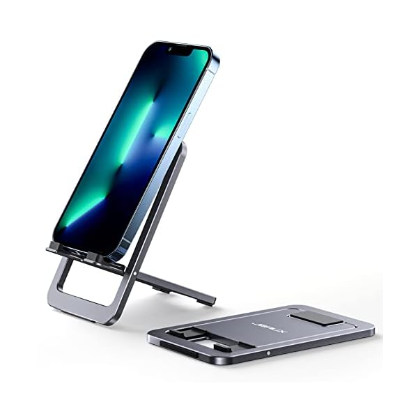 Cell-Phone-Stand-JSAUX-Foldable-Aluminum-Adjustable-Phone-Holder-for-Desk-Portable-Travel-Holder-Office-Desk-Accessories-Compatible-for-iPhone-14-13-12-11-Pro-Max-X-Xr-Samsung-S22-S21-A53-Switch-Grey
