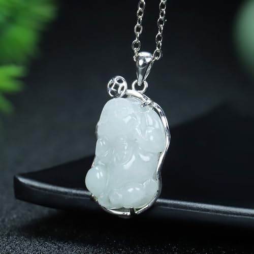 Chaîne de clavicule en jade vert pendentif émeraude et argent 925 - 3